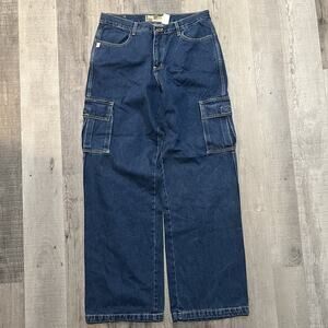 VTG Interstate Denim IS GIRL Baggy Cargo Jeans Wide Leg 90s USA Skater Size 13